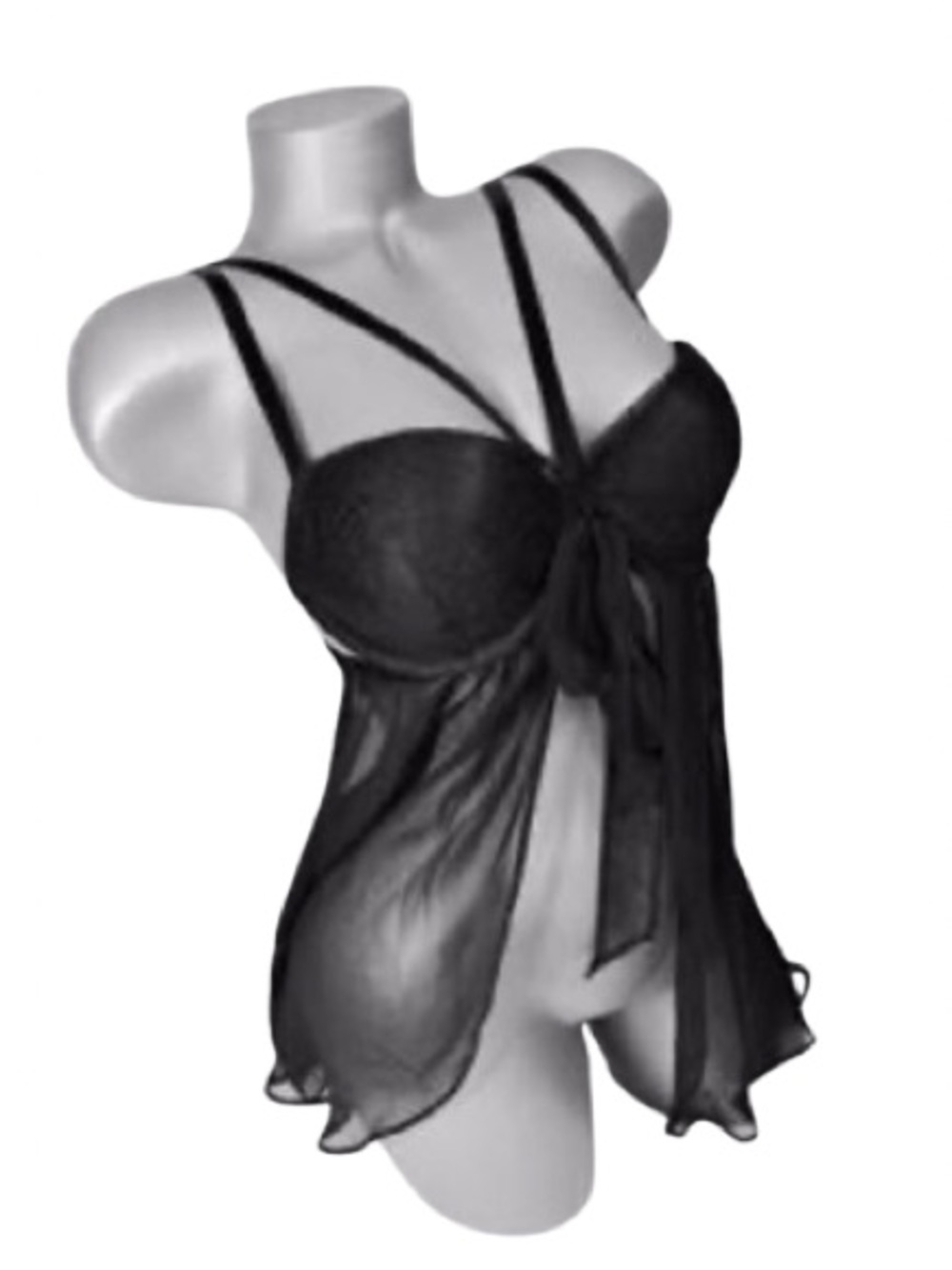 Victoria’s Secret Black Sheer Lace Underwire Babydoll (Front Tie), 34D